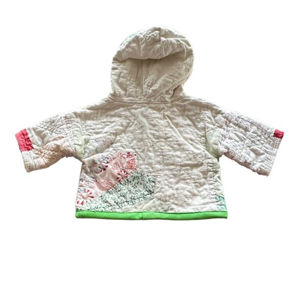 Handmade Baby Hooded Jacket Made from Vintage Quilts 0-3 month Dylan White Green - Picture 2 of 10